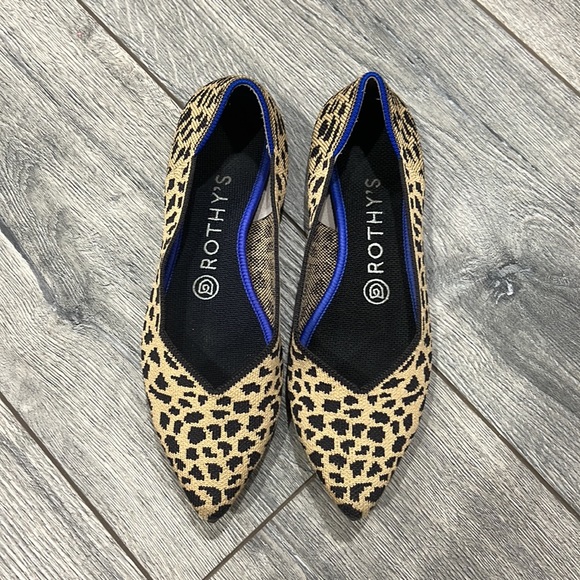 • Rothy’s • The Point Washable Pointed Toe Flats Cheetah Print Black Tan 7.5 - Picture 2 of 6